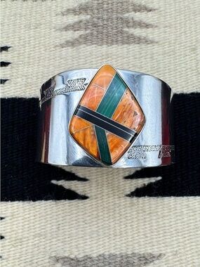 Jay King Brian Bruce Southwest Sterling Silver Multi Stone Inlay Cuff Bracelet
